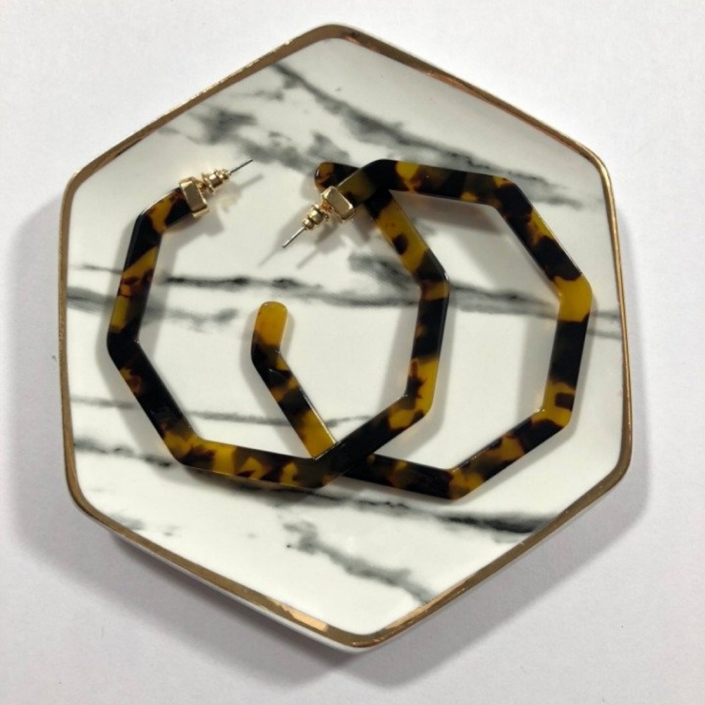 Tortoise Shell Hexagon Earrings
